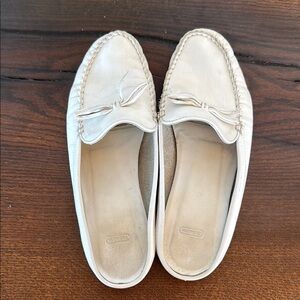 White Leather Loafers with Bow Detail